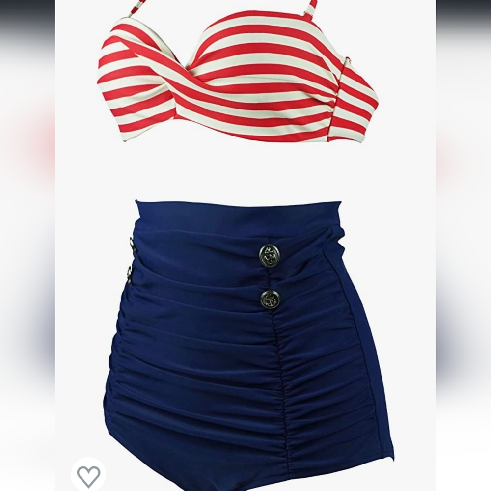 New! COCOSHIP Retro Polka Dot Twisted Front High Waisted Bikini Set Size 8